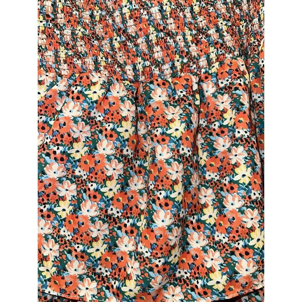 English Factory Smocked Mini floral‎ ruffle Dress Sz 2XL Cottage Core Prairie
